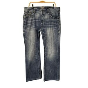 Affliction Black Premium Cooper Jeans Mens 38X30‎ Vintage Y2K Embellished Faded